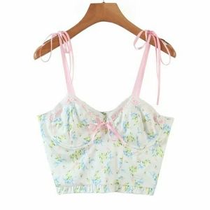 BNWT Ribbon Tie Lace Trim Corset Top